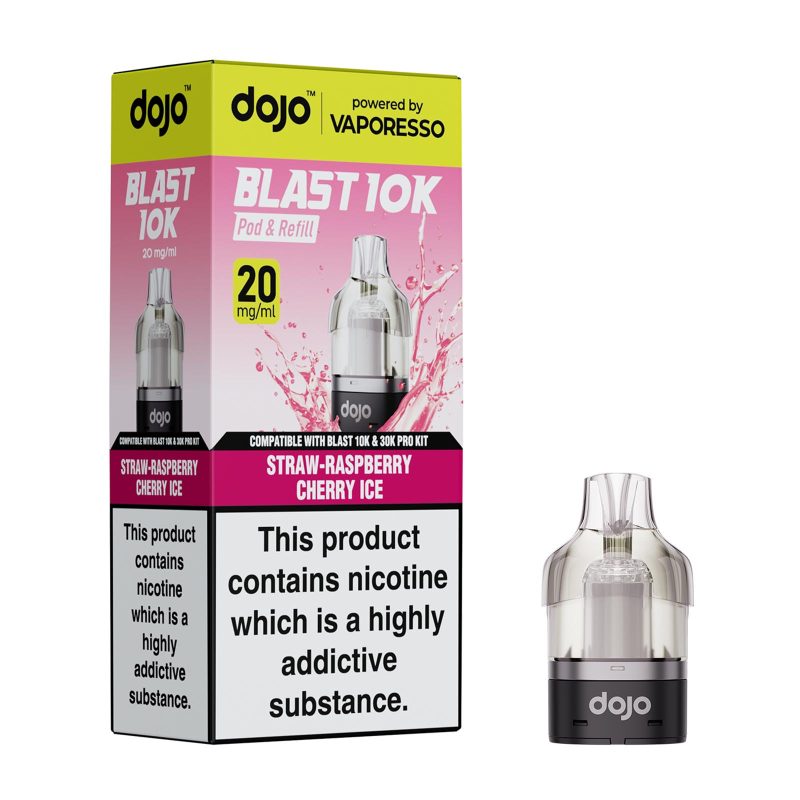 Dojo Blast 10K Pods - Straw-Raspberry Cherry Ice Straw-Raspberry Cherry Ice – Dojo Blast 10K Pod (2ml + 10ml Refillable Pod)