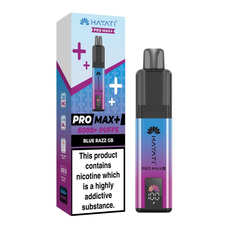 Hayati Pro Max Plus 6000 - Blue Razz GB Blue Razz GB – Hayati Pro Max+ 6000 Vape Kit (2ml + 10ml Refillable Pod)